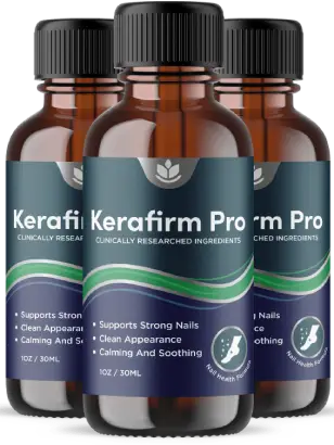 Three bottles of Kerafirm Pro toenail fungus support drops